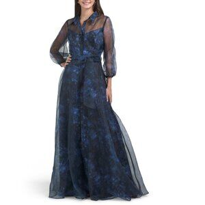 RENE BY RENE RUIZ Navy Long Sleeve Organza Floral Shirt Gown